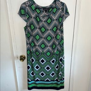 Jessica Howard Women’s size LARGE Geometric Green and Blue Women's Dress